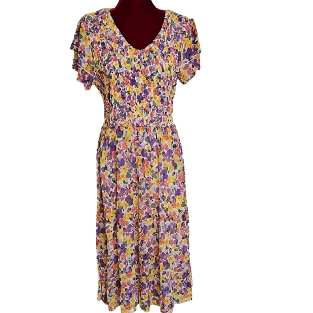 Floral Multicolor Midi Dress Size Large